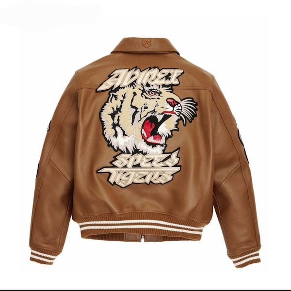 USA speed tiger A2 leather jacket, Tiger edition leather jacket, 100% original leather jacket, Mocha brown Leather jacket, A2 Jacket.