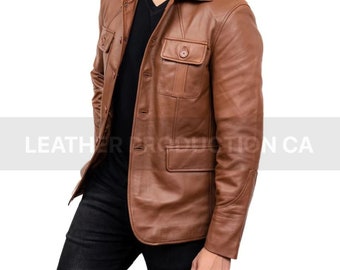 Men's Genuine Leather Jacket: Handmade Top Stand Collar
