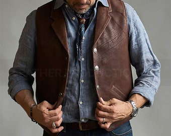 A leather vest for Men, 100% Original Cow leather Dark Brown men's vest, Leather Riding Vest, Motorcycle Vest, Leather Vest, Gift For Him.