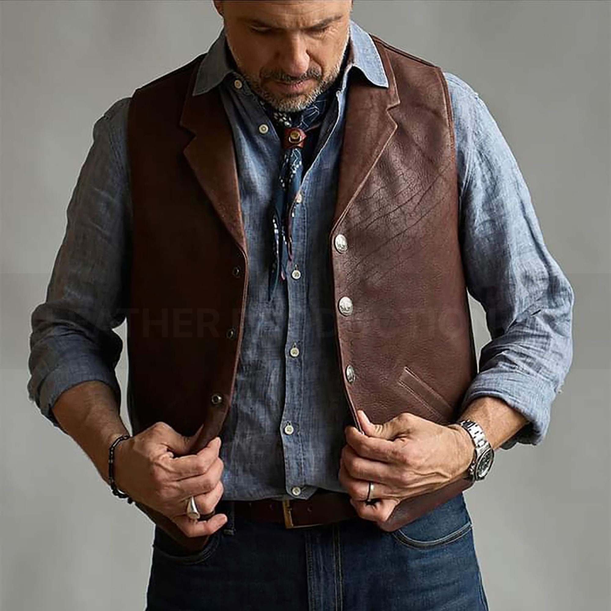 Chaleco de cuero ajustado para hombre, con botones, estilo vintage, para  motocicleta, estilo occidental, sin mangas, cuello en V, chalecos, bolsillos