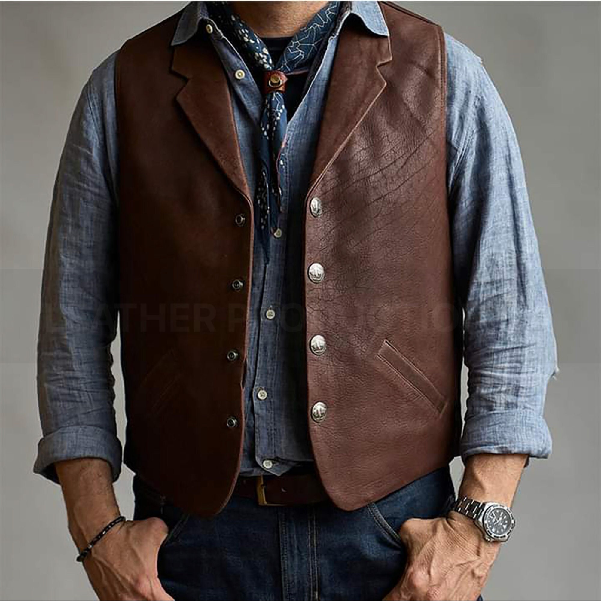 A Leather Vest for Men, 100 Original Cow Leather Dark Brown Men's Vest