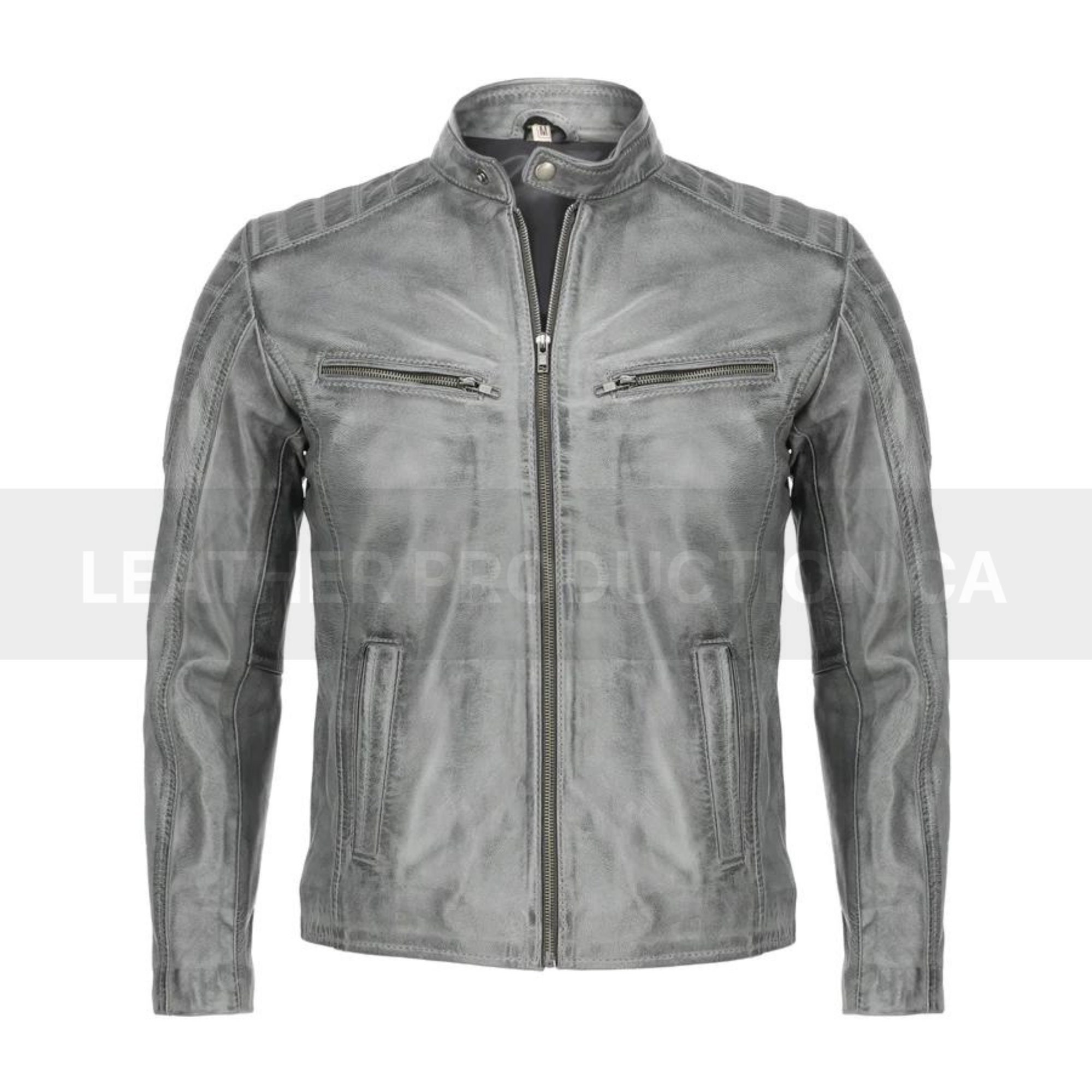 Mens Genuine Leather Biker Jacket Grey | Vintage Gray Mens Genuine Leather Biker Jacket Grey | Vintage Gray