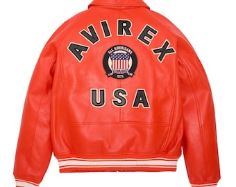 Icon Jacket In Orange Color, Iconic Military Bomber Jacket, Men's Bomber Jacket, leather jacket With Embroidery Patches