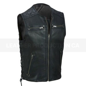 Leather Vest, Vintage Black Leather Vest, Leather Vest For Bikers, Motorcycle Biker Vest, Customized Original Leather Vest/Waistcoat