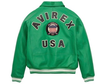 Icon Jacket In Green Color, USA Edition Jacket, Military Bomber Leather Jacket, 100% Original Leather Jacket, Men's Bomber Jacket.