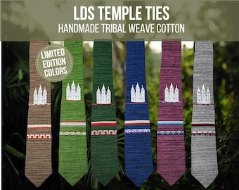 LDS Temple Embroidery Tribal Weave Cotton Tie • Handmade in Peru • Seminary Graduation • Fathers Day Gift