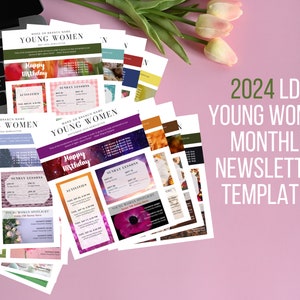 LDS 2024 Young Women Monthly Newsletter, Fully Editable Digital Canva Template, Printable pdf, jpeg, Instant Download, YW 12 Month Handouts