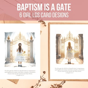 Lot d'images de programme de carte de baptême pour fille primaire SDJ, téléchargement PDF imprimable instantané, cadeau citations SDJ, Le baptême est une porte, marcher avec Jésus
