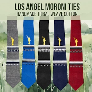 Angel Moroni LDS Tie: Handwoven Cotton, Ethnic Tribal Pattern, Father's Day, Seminary Graduation Gift