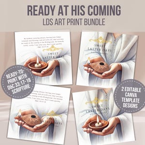 Ten Virgins Parable Art Print Bundle: D&C 33 Oil Lamp Scripture. LDS Youth, Relief Society Printable PNG Instant Download + Canva Template