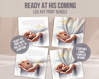 Ten Virgins Parable Art Print Bundle: D&C 33 Oil Lamp Scripture. LDS Youth, Relief Society Printable PNG Instant Download + Canva Template