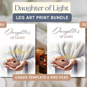 Stampa artistica "Figlia della Luce", parabola delle Dieci Vergini, arte con lampada a olio, download immediato, regalo LDS, Seconda Venuta, Società di Soccorso, stampa delle Giovani Donne