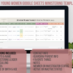 LDS Young Women Google Sheets 2023 Ministering List Template | Instant Download | YW Tracker List Spreadsheet | YW Presidency Planning
