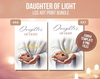 LDS 光の娘 アートプリント：十人の処女のたとえ話、LDS ギフトカード（デジタルダウンロードと Canva テンプレート）