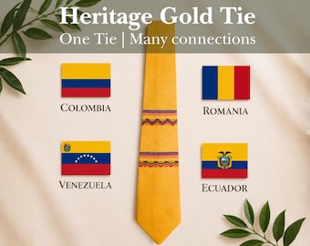 Golden Heritage Krawatte – Handgewebte Handwerker Krawatte Inspiriert durch Kolumbien, Venezuela, Ecuador & Rumänien