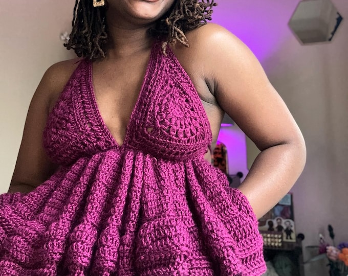 Featured listing image: Dulce Top Crochet Pattern | Halter Babydoll Top PDF | Custom Fit Crop or Flowy Top | A–DDD Cups | Summer Handmade Clothing