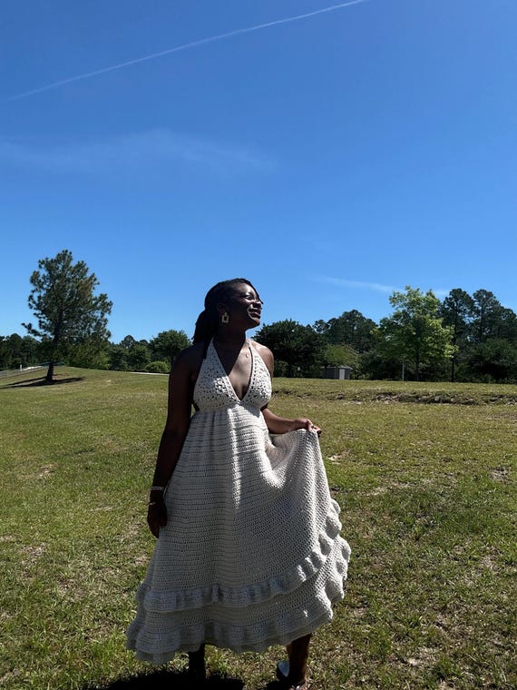 Custom Crochet Halter Midi Dress | Handmade Spiral Design