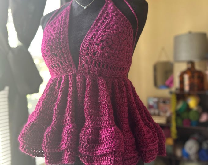 Featured listing image: Dulce Crochet Halter Top Pattern: Babydoll Crop, A–DDD Cups (PDF Pattern)
