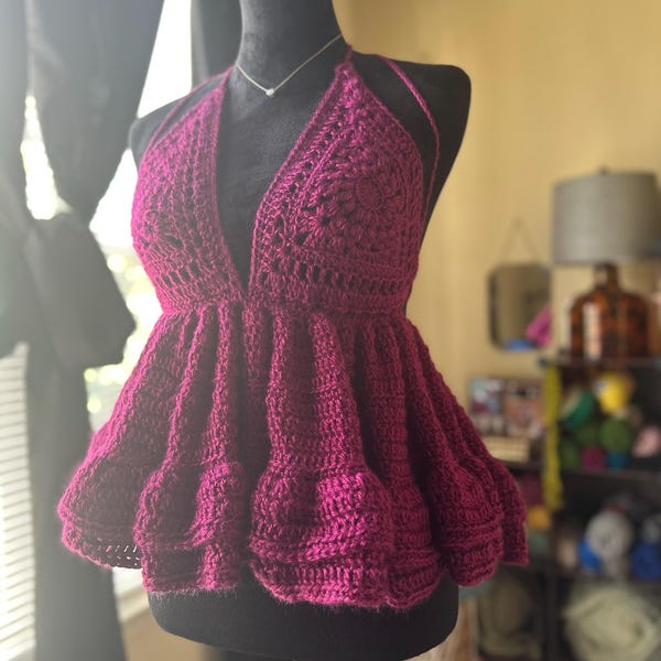 Custom Crochet Halter Top | Handmade Babydoll Style, A–DDD/F Cup