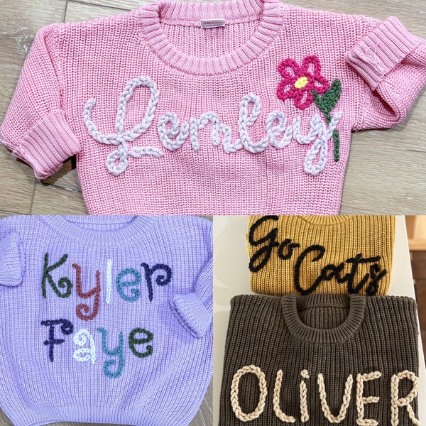 Custom Name Sweater, Hand Embroidered Baby/Kid Sweater