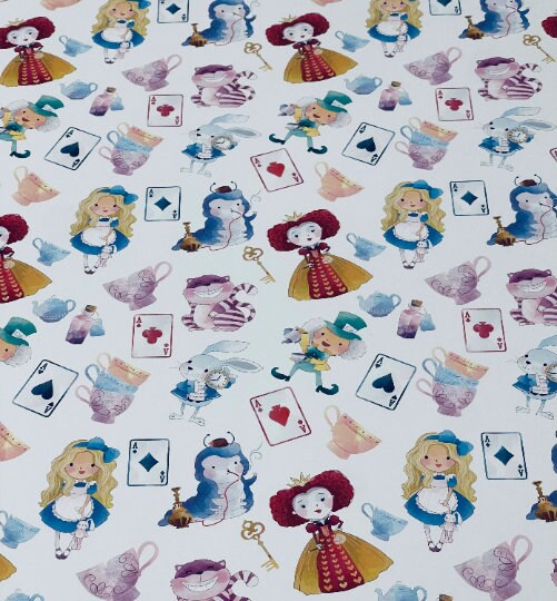 Alice in Wonderland Wrapping Paper Sheets The Mad Hatter White Rabbit tea party