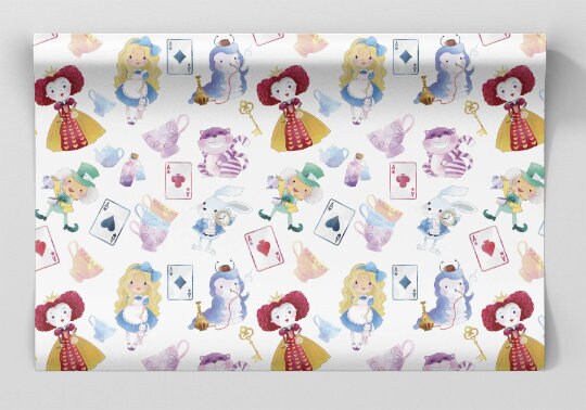 Alice in Wonderland Wrapping Paper Sheets The Mad Hatter White Rabbit tea party