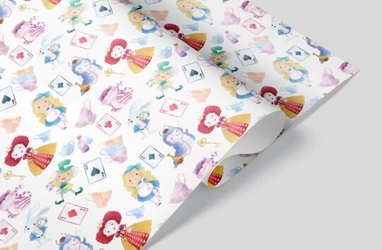 Alice in Wonderland Wrapping Paper Sheets The Mad Hatter White Rabbit tea party