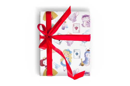 Alice in Wonderland Wrapping Paper Sheets The Mad Hatter White Rabbit tea party