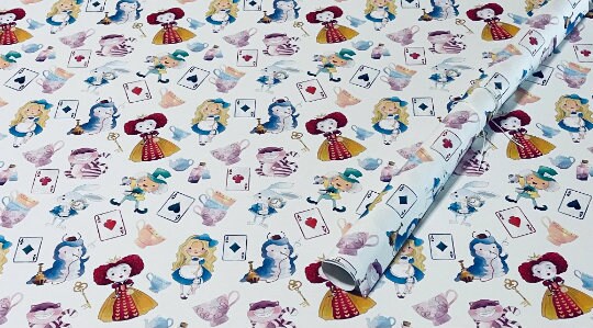 Alice in Wonderland Wrapping Paper Sheets The Mad Hatter White Rabbit tea party