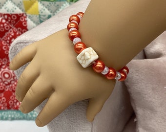 Beaded Doll Bracelet Orange & White fits 18" Dolls Handmade