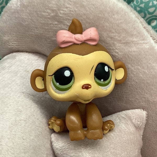 Littlest Pet Shop LPs # 216 Baby Monkey Authentic Hasbro Pink Bow  With Diaper Green Eyes ( Pet Only) Read Description