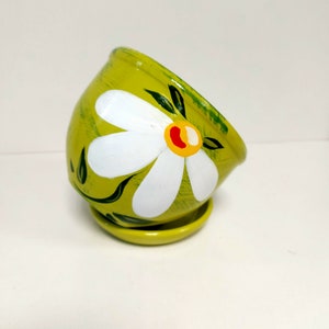 Hand Painted Green Ceramic Pot Daisy Flower Ilustration Indoor Plants Home Decor Bright Colors image 2