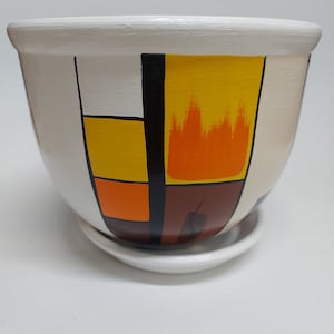 Ceramic Pottery &quot;City&quot; Plant Pot Handemade Painted Home Dekor Indoor Garden Gift Mother&#39;s Day Bright Colors Kids Room Decor Colorful Planter