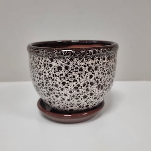 Ceramic Glazed Flower Planter Pot Brown Beige 1pc. Handmade Pottery Home Decoration Indoor Garden Cactus Pot Room Mom Gift