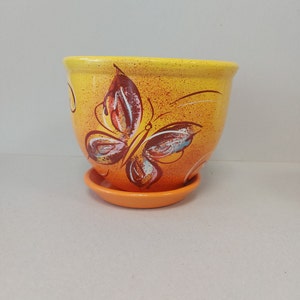 Yellow Orange Bright Color Pot Butterfly Hande Made Painted Ceramic Indoor Planter Flowrer Home Decoration Garden Decor