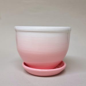 Cute Pink-White Pot 1pc. Hand-Painted Garden Pottery Girls Room Decoration Indoor Planter Gift for Her