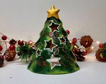 手作り陶器製クリスマスツリーキャンドルホルダー – 星型トップ付き 25