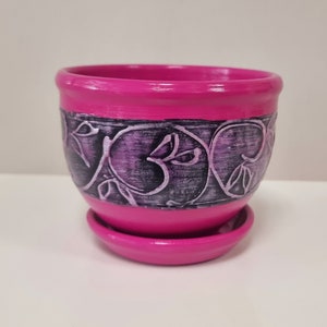 Maceta de cerámica magenta pintada a mano, decoración para habitación infantil