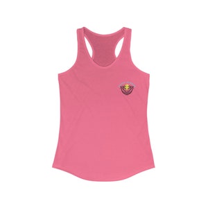 May include: Pink racerback tank top with a black and white graphic of a palm tree and sun with the text "salty vibes" in blue.