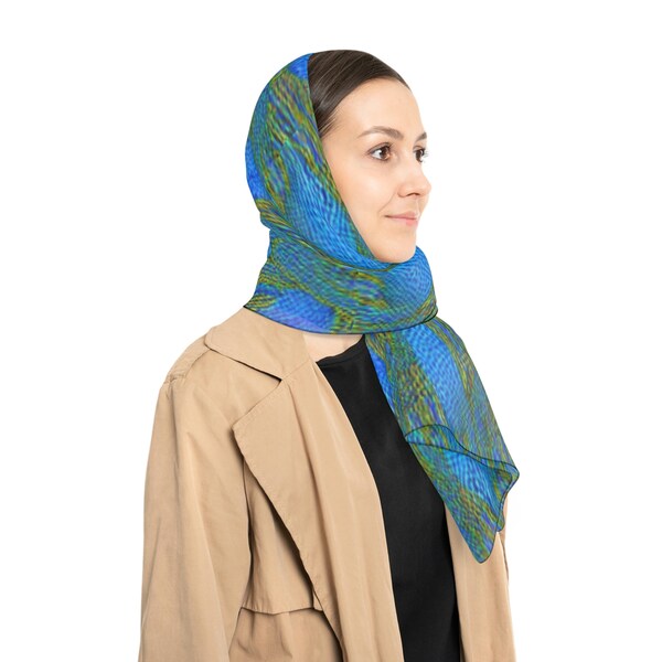 Ladies Head Scarf, Blue and Gold Chi-Ro Pattern