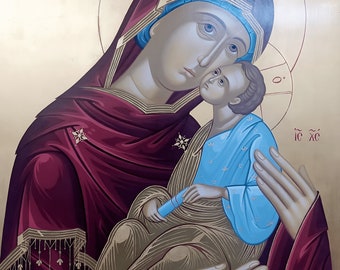 Sweet-Kissing Icon of the Virgin Mary, Large, Hand-painted (18" x 24")