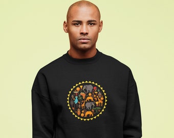 Ethnic African Wildlife Sweatshirt ,African Sweatshirt ,Tribal Sweater, Wildlife Sweater , Animal Sweatshirt