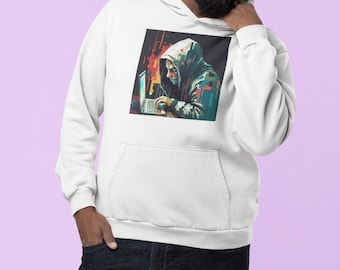Abstract Hacker Painting Hoodie, Cyber IT Sweatshirt