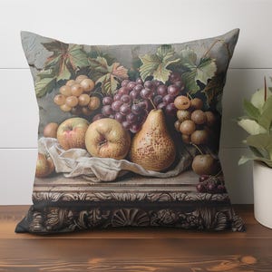 Still Life Fruit Pillow Cover - Vintage Oil Painting Tapestry, Classical European Art Cushion, Old World Decor