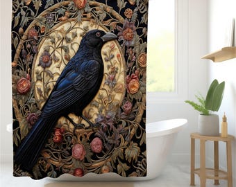 Raven Shower Curtain William Morris Inspired Gorgeous Fabric Bath Curtain Perfect for Cottagecore, Forestcore, Maximalist or Goth