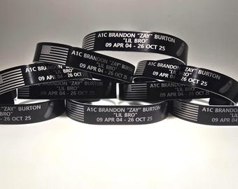 Personalized Military Memorial Bracelet – Engraved Aluminum Cuff Band (KIA, Remembrance)