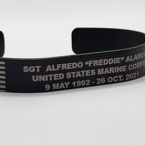 Custom Memorial Bracelet/ Band – Laser Engraved Cuff – Personalized Sympathy Gift – In Memory Of Loved One – Remembrance Jewelry