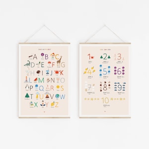 ABC-Poster & Zahlen-Poster für das Kinderzimmer, ABC, Alphabet, Buchstaben, Zahlen von 1 bis 10, Lernposter, Montessori-Farbkonzept