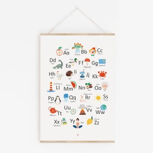 Poster Kinderzimmer, ABC Alphabet, Lernposter, schwarze Buchstaben