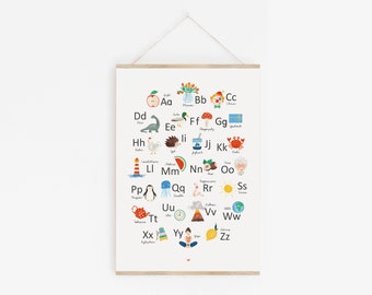 Poster Kinderzimmer, ABC Alphabet, Lernposter, schwarze Buchstaben